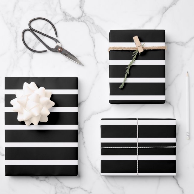 Modern Black and White Stripe  Wrapping Paper Sheet (Front)