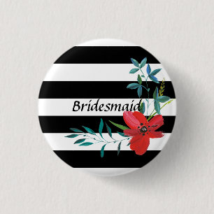 Modern Black and White Striped Bridesmaid Button