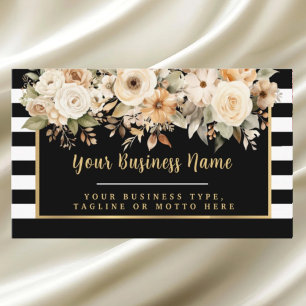 Modern Black and White Striped Floral Business Car Business Card