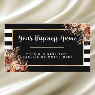 Modern Black and White Striped Floral Business Card