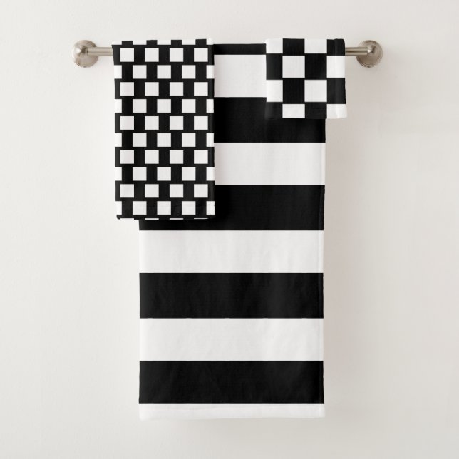Modern Black and White stripes bathroom Bath Towel Set (Insitu)