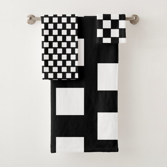 Modern Black and White stripes bathroom Bath Towel Set (Insitu)
