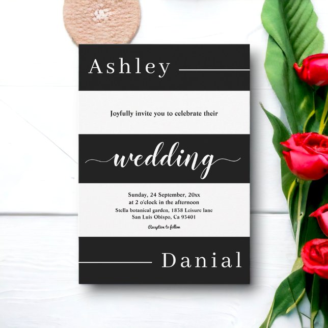 Modern Black And White Stripes Elegant Wedding Invitation (Creator Uploaded)