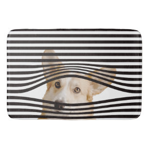 Modern black and white stripes funny dog modern bath mat
