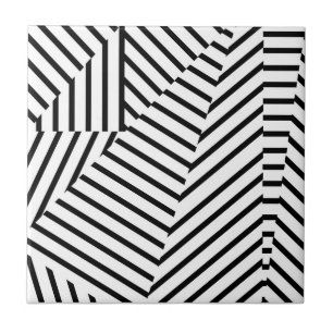 Modern Black and White Stripes Geometric Pattern Tile