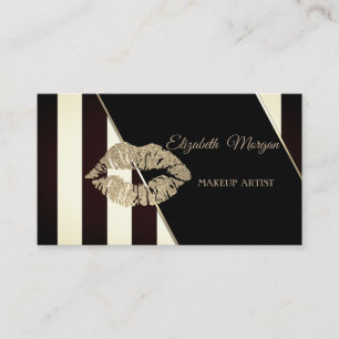 Modern Black And White Stripes,Glittery Lips Business Card