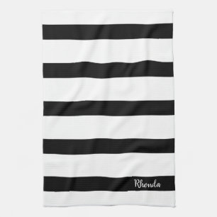 Modern Black and White Stripes Kitchen Towel