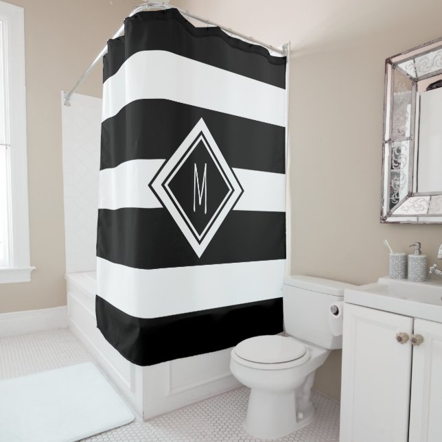 Modern Black and White Stripes Monogram Letter (In Situ)