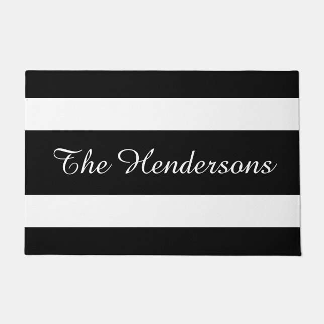 Modern Black And White Stripes Name Doormat (Front)