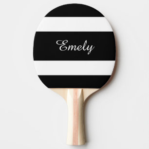Modern Black And White Stripes Name Ping Pong Paddle