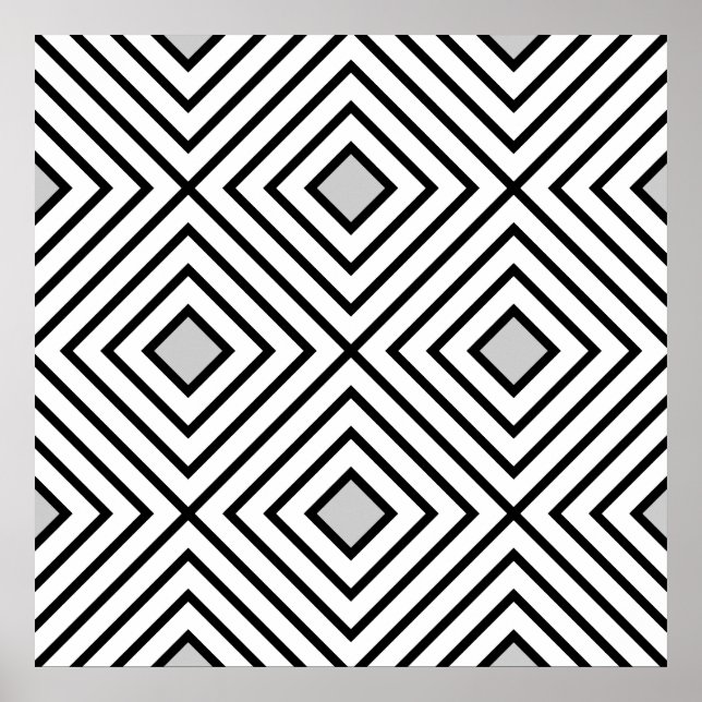 Modern Black And White Stripes Tribal Pattern Poster (Front)