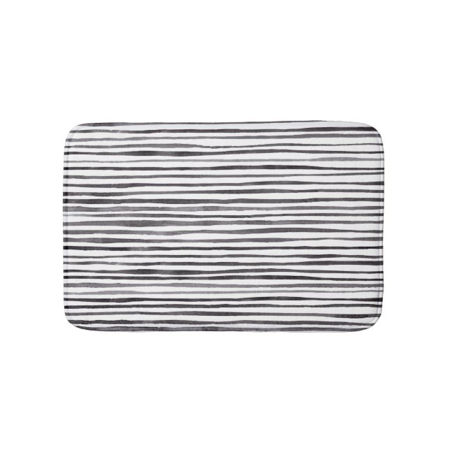 Modern Black and White Stripes Watercolor  Bath Mat (Front)