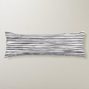 Modern Black and White Stripes Watercolor  Body Pillow