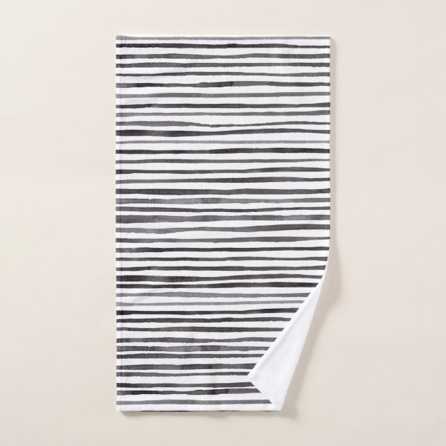 Modern Black and White Stripes Watercolor    Hand Towel (Hand Towel)