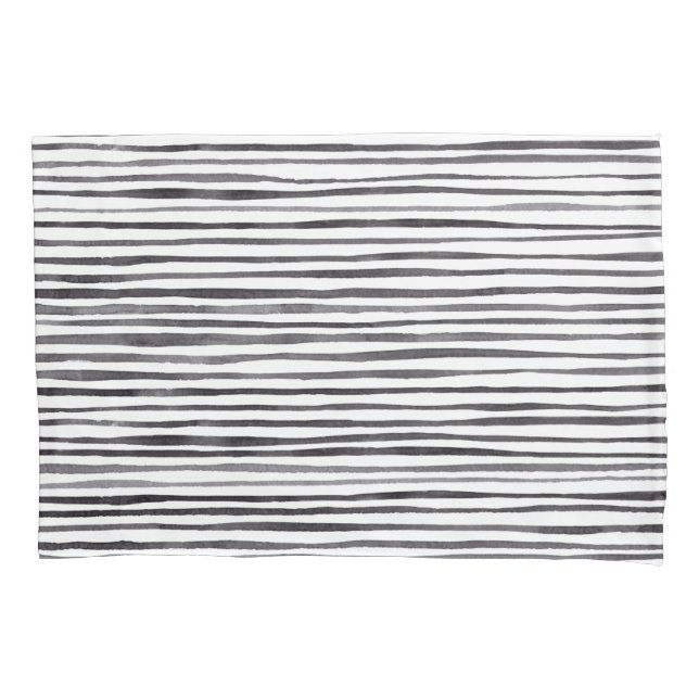 Modern Black and White Stripes Watercolor   Pillowcase (Front)