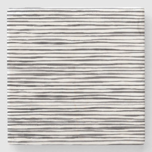 Modern Black and White Stripes Watercolor   Stone Coaster