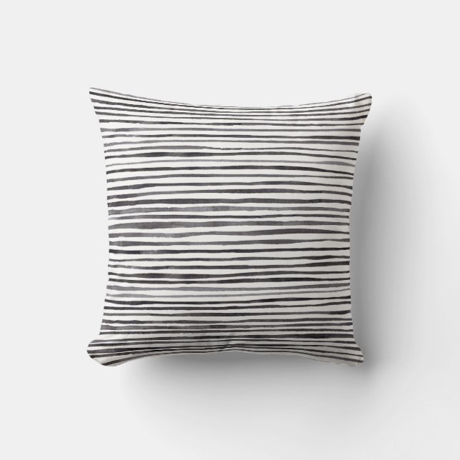 Modern Black and White Stripes Watercolor   Throw Pillow (Front)