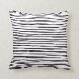 Modern Black and White Stripes Watercolor   Throw Pillow