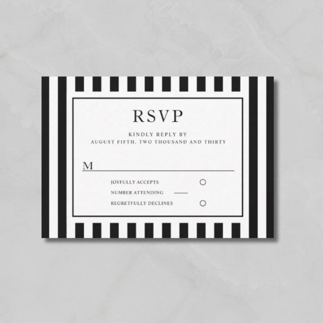 Modern Black And White Stripes Wedding  RSVP Card (Modern Black And White Stripes Wedding RSVP Card)