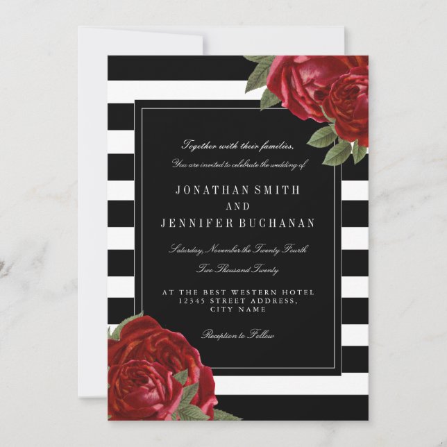 Modern Black and White Stripes Wedding Suite Invitation (Front)