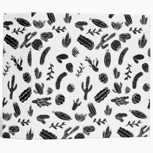 Modern Black and White Succulent Cactus  Pattern Binder