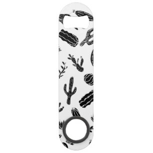 Modern Black and White Succulent Cactus Pattern Speed Bottle Opener