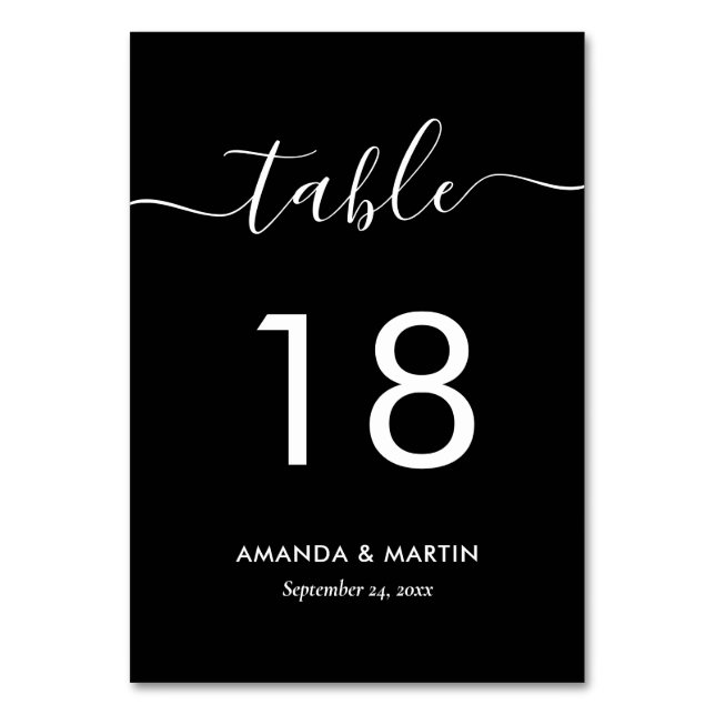 Modern Black and White Table Number Card (Front)