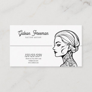 Modern Black and White Tattooed Lady Tattoo Artist Business Card