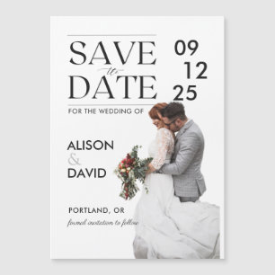 Modern Black and White Template Save The Date Magnetic Invitation