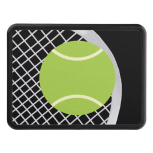 Modern Black And White Tennis Racket Ball Trailer Hitch Cover