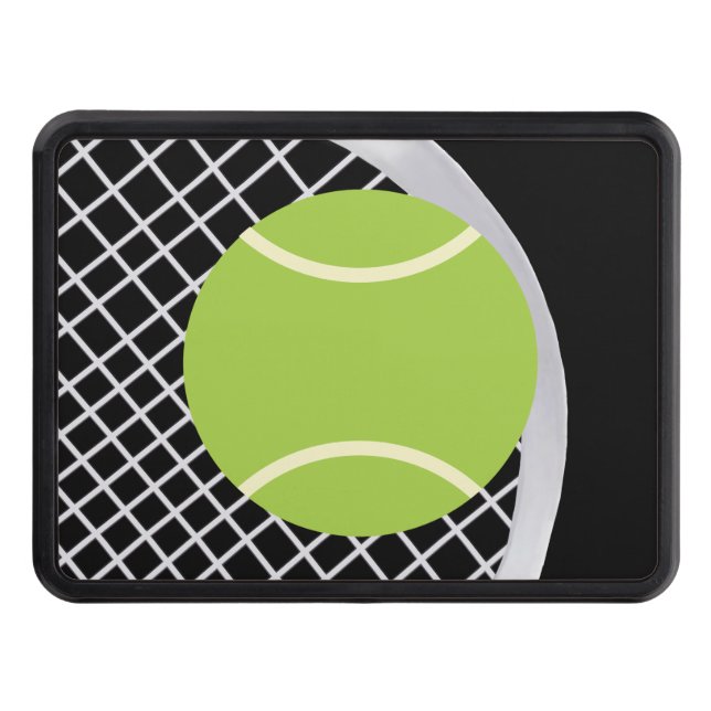 Modern Black And White Tennis Racket Ball Trailer Hitch Cover (Front)