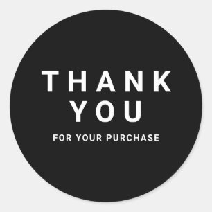 Modern black and white thank you for your purchase classic round sticker