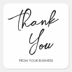Modern Black and White Thank You Script  Square Sticker