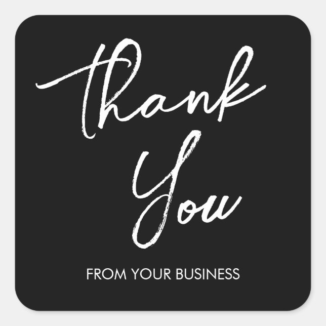 Modern Black and White Thank You Script  Square Sticker (Front)