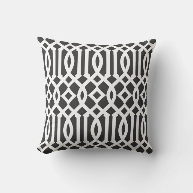 Modern Black and White Trellis Pattern Throw Pillow (Front)