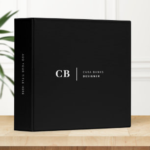 Modern Black and White Trendy Stylish Monogram Binder