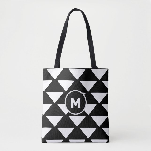Modern Black and White Triangle Pattern Tote Bag (Front)