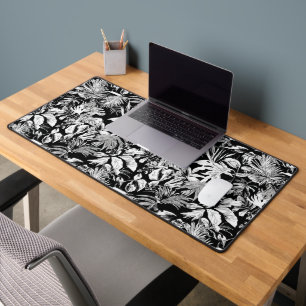Modern Black and White Tropical Leaves  Desk Mat