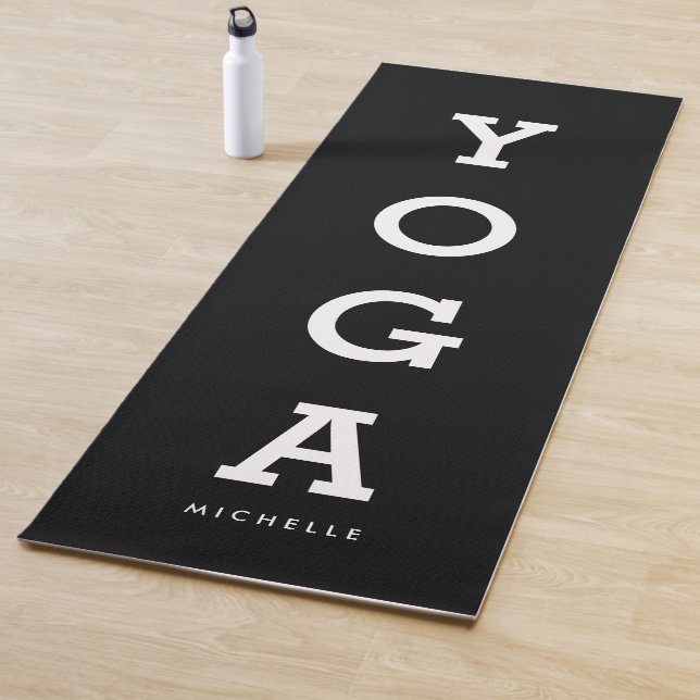 Modern black and white typography personalized yoga mat (In Situ)