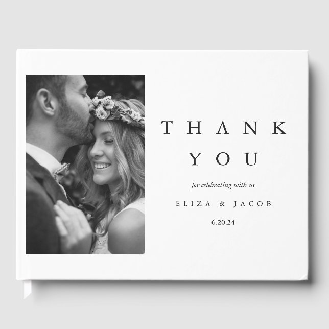 Modern Black and White Typography Photo Wedding Guest Book (Front)