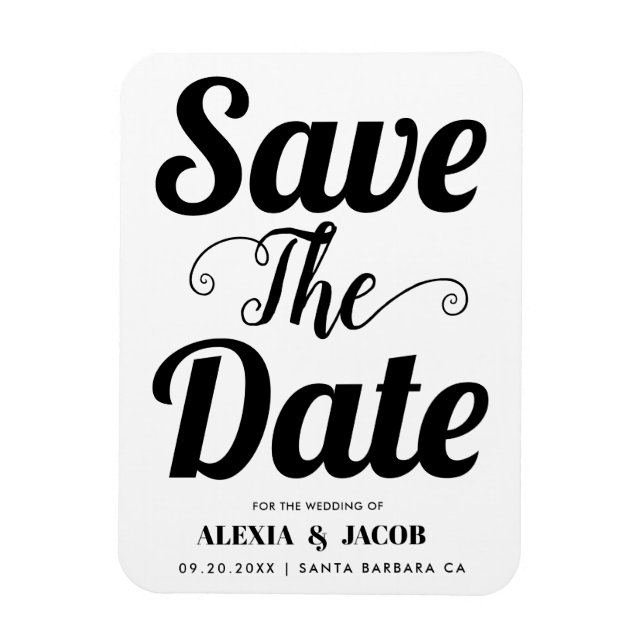 Modern black and white typography Save the Date Magnet (Vertical)