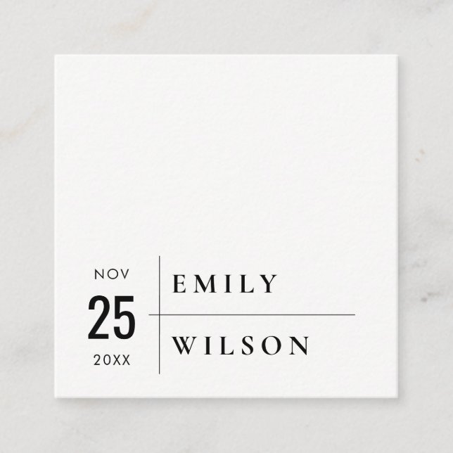 MODERN BLACK AND WHITE TYPOGRAPHY WEDDING WEBSITE SQUARE BUSINESS CARD (Front)