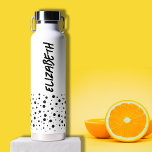 Modern Black and White Water Bottle<br><div class="desc">A fun polka dot pattern accents the bottom of this water bottle personalized with your name printed vertically in chic lettering on both sides.</div>