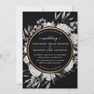 Modern Black and White Watercolor Floral Frame Invitation