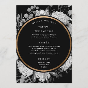 Modern Black and White Watercolor Floral Wedding Menu