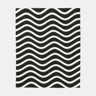 Modern Black and White Wavy Lines and Stripes  Fleece Blanket