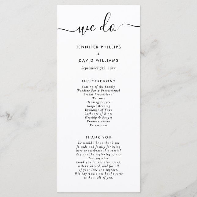 Modern Black and White We Do Wedding Program (Front)