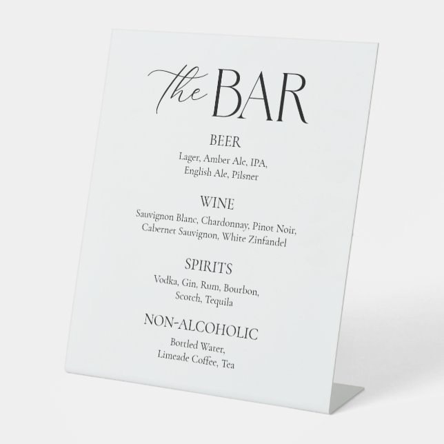 Modern Black and White Wedding Bar  Pedestal Sign (Front)