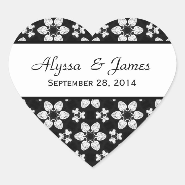 Modern Black and White Wedding Bride Groom ST003 Heart Sticker (Front)