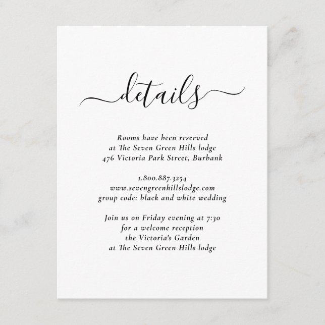 Modern Black and White Wedding Enclosure Card (Front)
